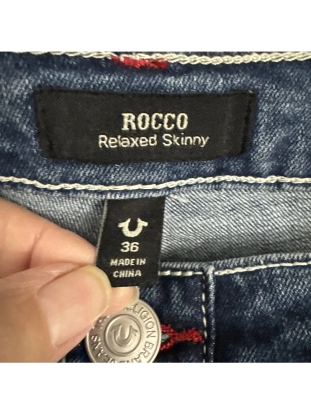 True Religion Mens 36X32 Rocco Skinny Relaxed Blue Denim Jeans Stretch Pockets